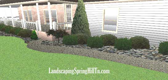 Mowing a yard in spring hill tn with landscape design and landscape maintenance.